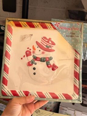 Snowman Holiday Plate - Red & Green Festive Design